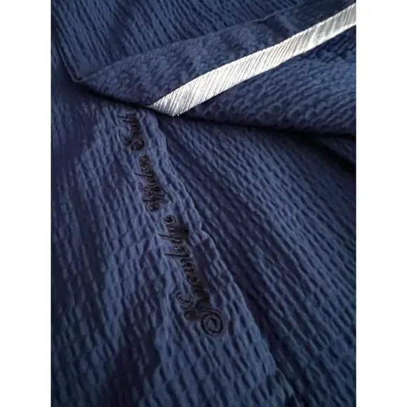 ROBERT GRAHAM NAVY BLUE CRINKLED TEXTURE S/S STRETCH SHIRT ROLL CUFF SZ S